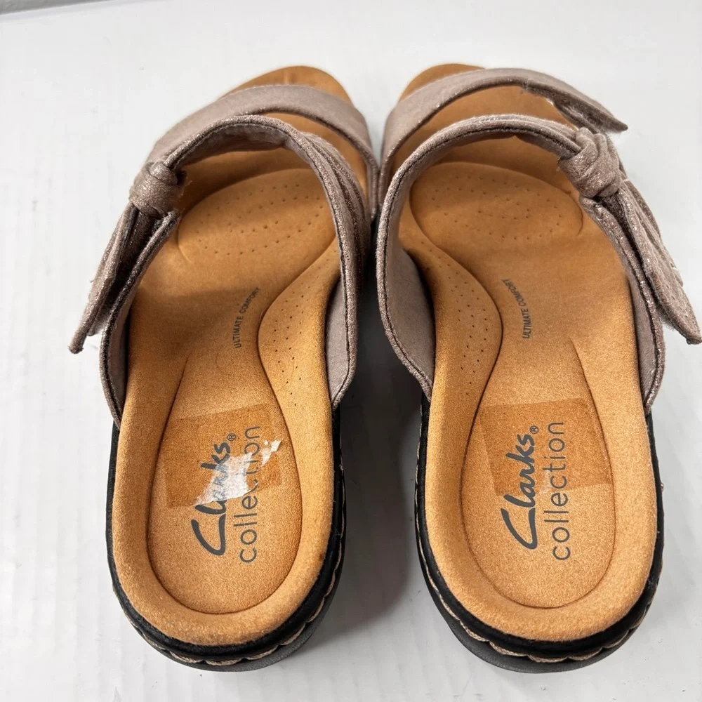 Clarks Merliah Charm Comfort Sandals Taupe Metallic Slides Size 6.5 Adjustable